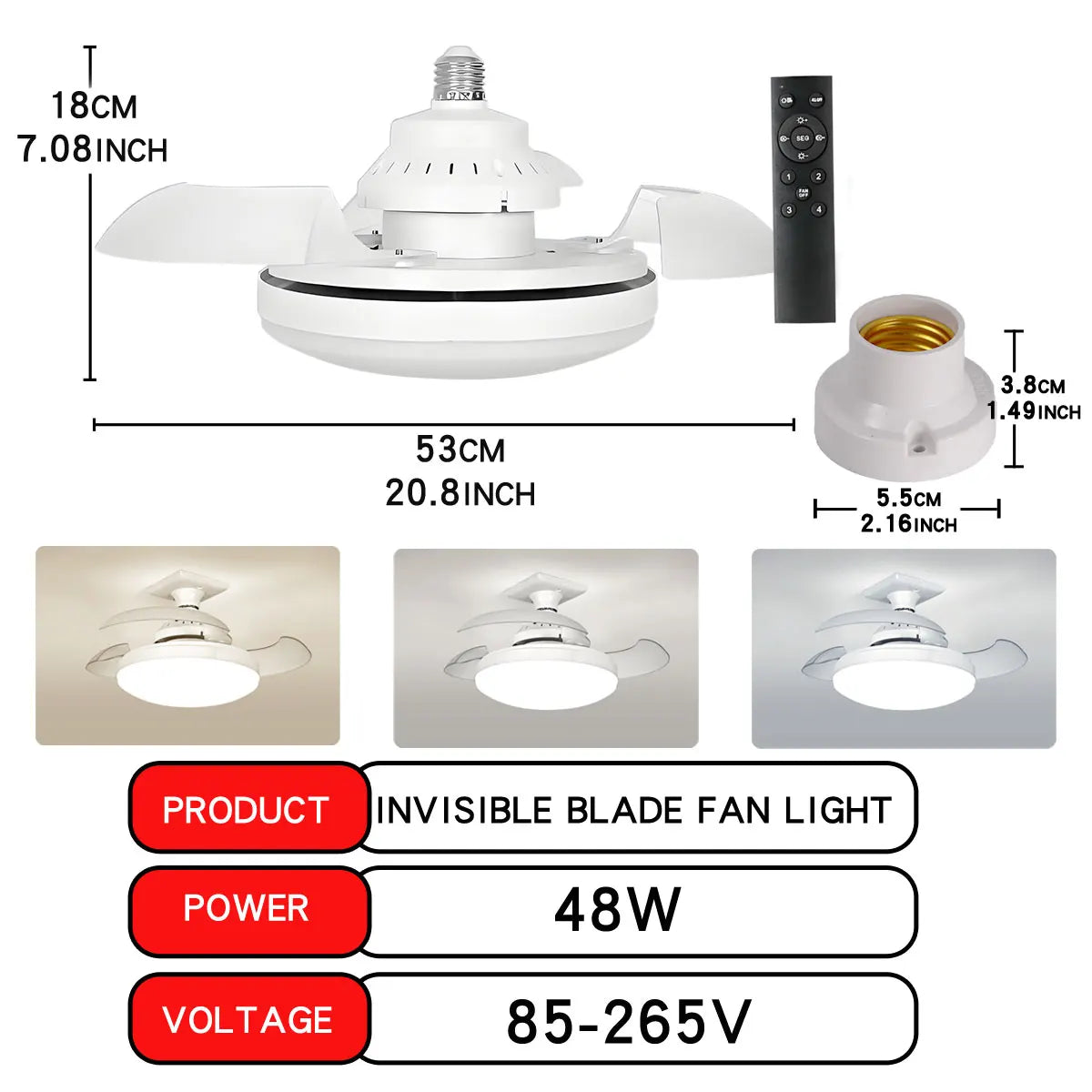 LED Ceiling Fan Light with Remote Control for Dimming - Ideal for Living Room, Study, and Household Use, Compatible with 110-265V