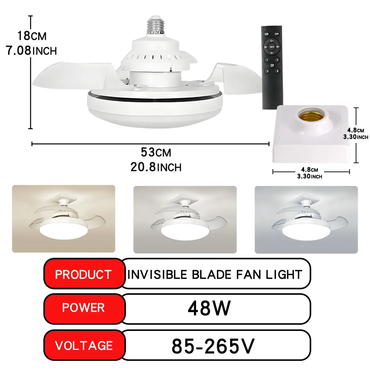 LED Ceiling Fan Light with Remote Control for Dimming - Ideal for Living Room, Study, and Household Use, Compatible with 110-265V